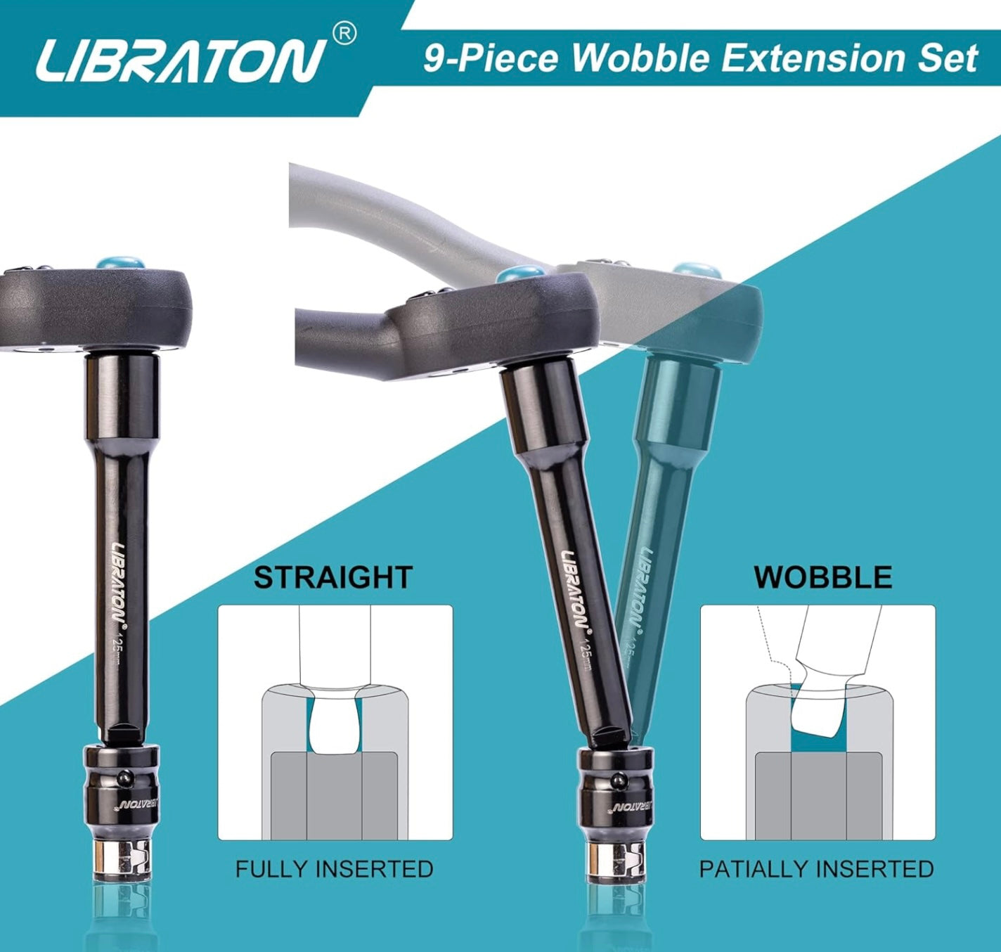 Libraton Wobble Socket Extension Set w/ EVA Storage Tray - 1/4”, 3/8”, 1/2”