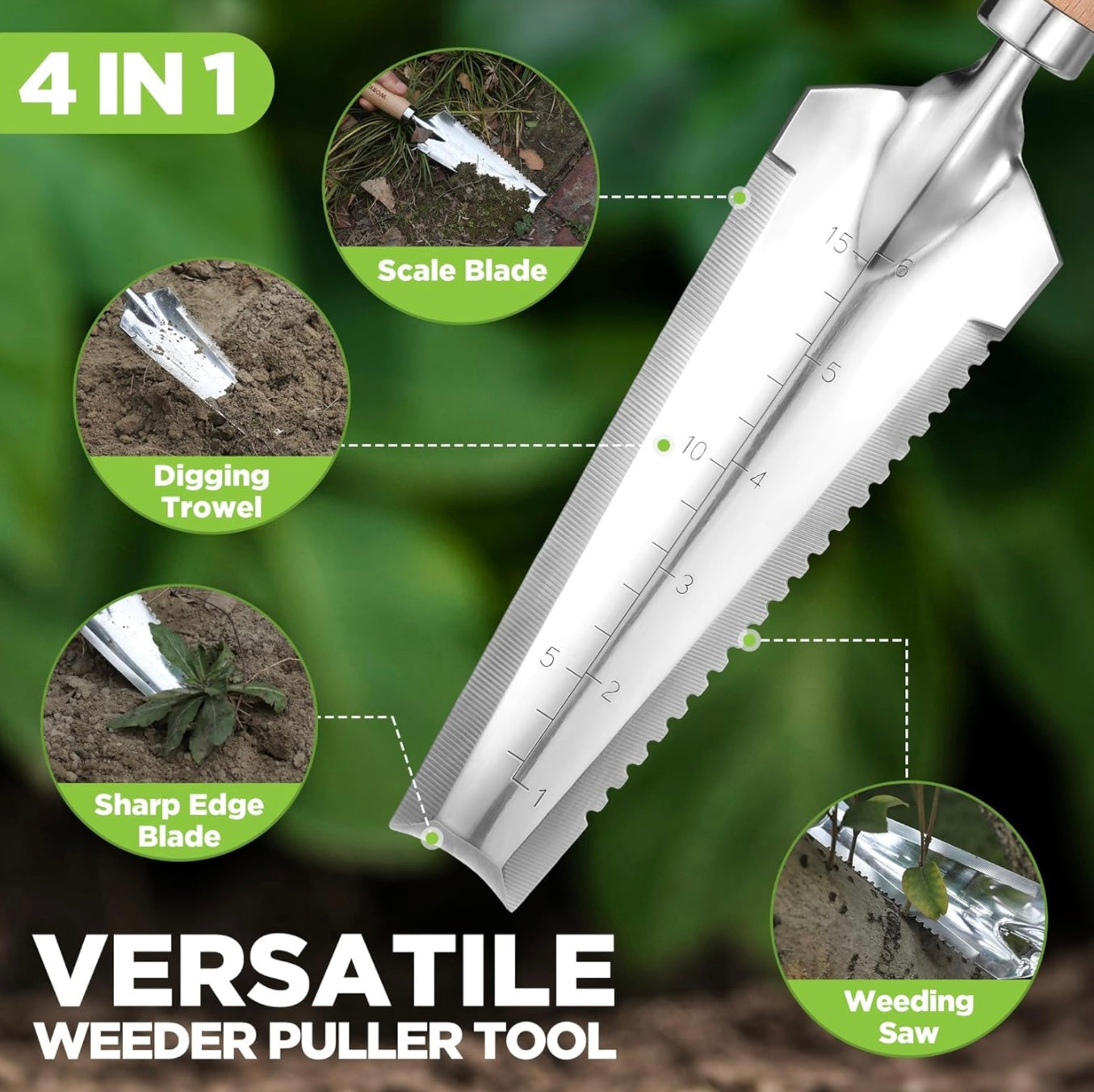 WORKPRO 3Pc Garden Tool Set w/ Wood Handle - Weed Puller, Crack Weeder, Hand Trowel