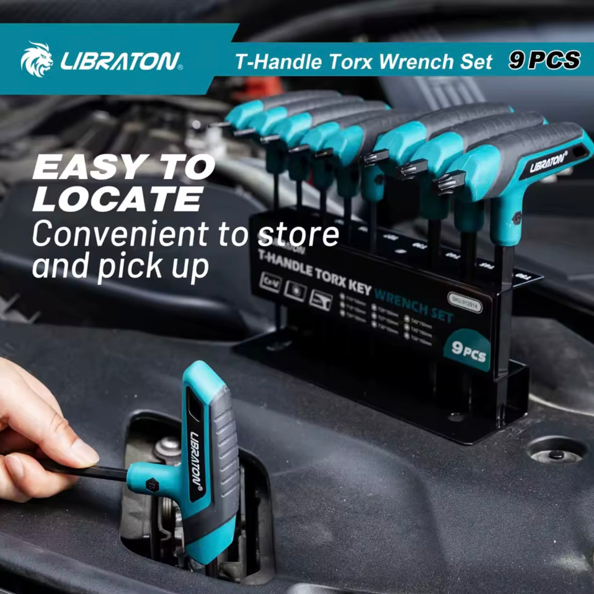 LIBRATON 9PC T-Handle Torx Wrench Set w/ Storage Rack, Two-Tip Design