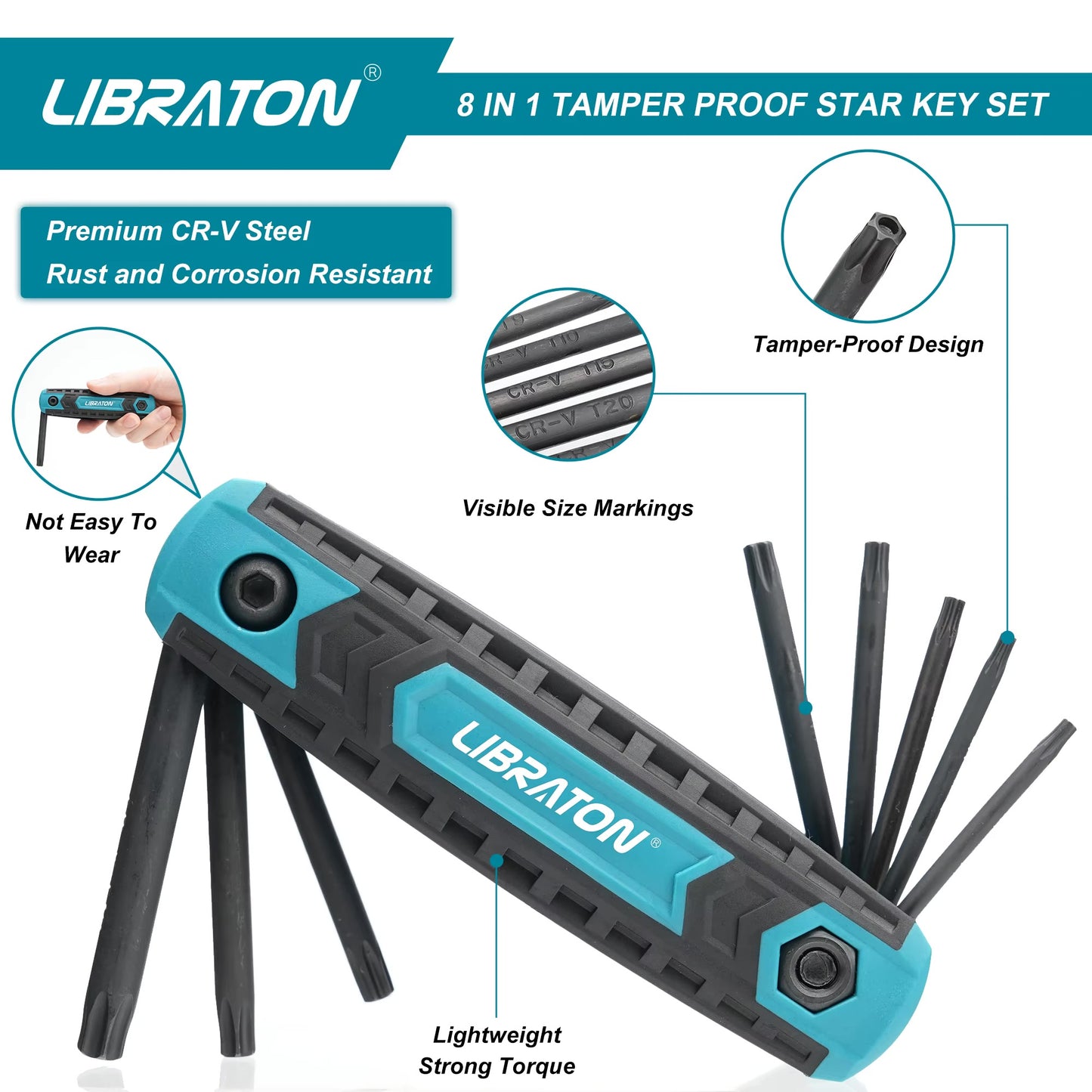 LIBRATON 8-IN-1 Tamper Proof Folding Star Key Set