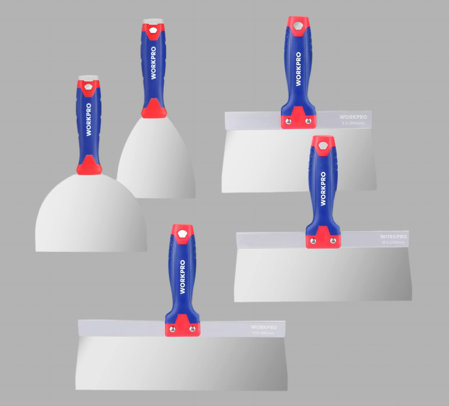 WORKPRO 5Pc Drywall Knife Set - 4”, 6”, 8”, 10”, 12” Blades
