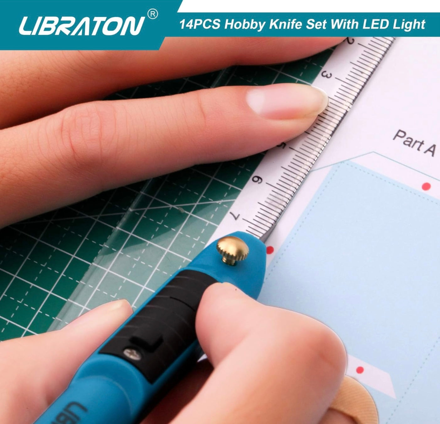 LIBRATON 14PC Hobby Knife w/ LED Light, Refill Blades