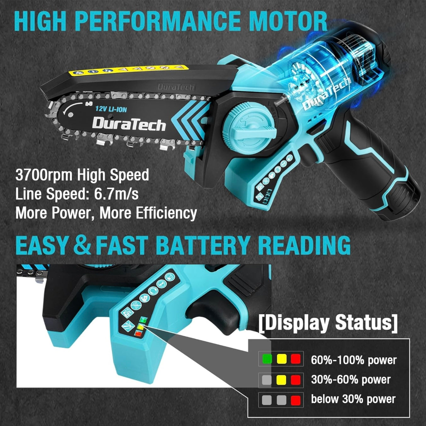 DURATECH 12V 6” Electric Cordless Chainsaw w/ 2 Batteries, 2 Chains