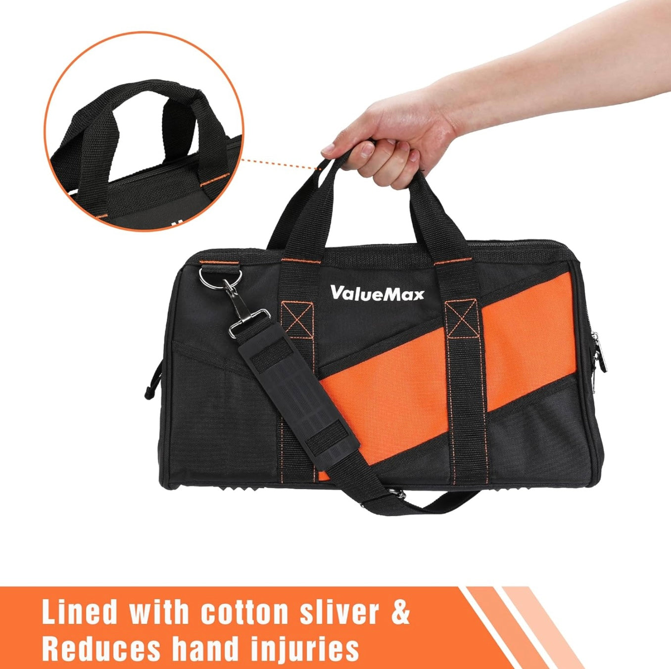 ValueMax 16” Heavy-Duty Wide Mouth Tool Bag w/ Shoulder Strap, 13 Pockets