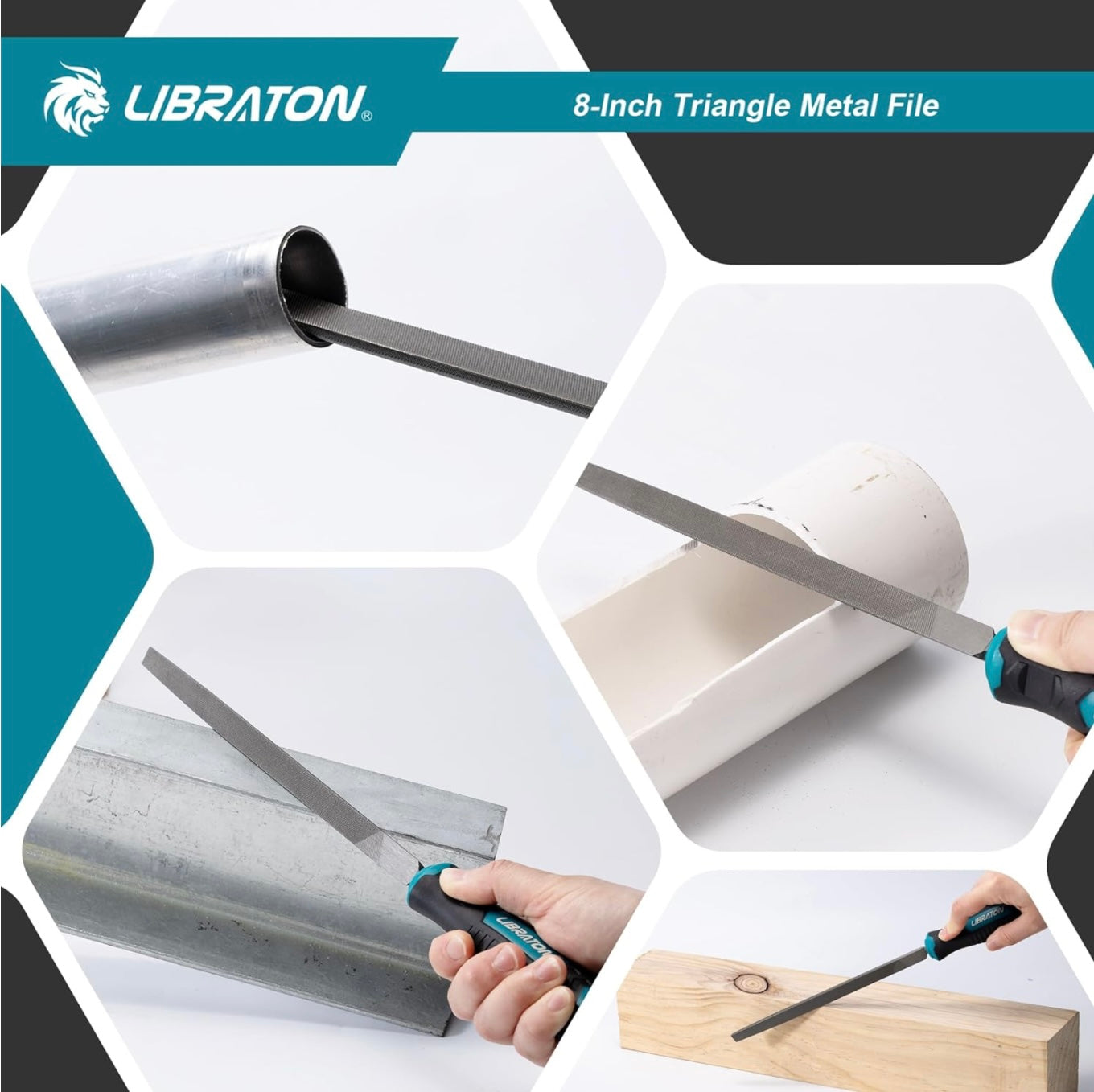 LIBRATON 8” Triangle Metal File w/ Ergonomic Handle