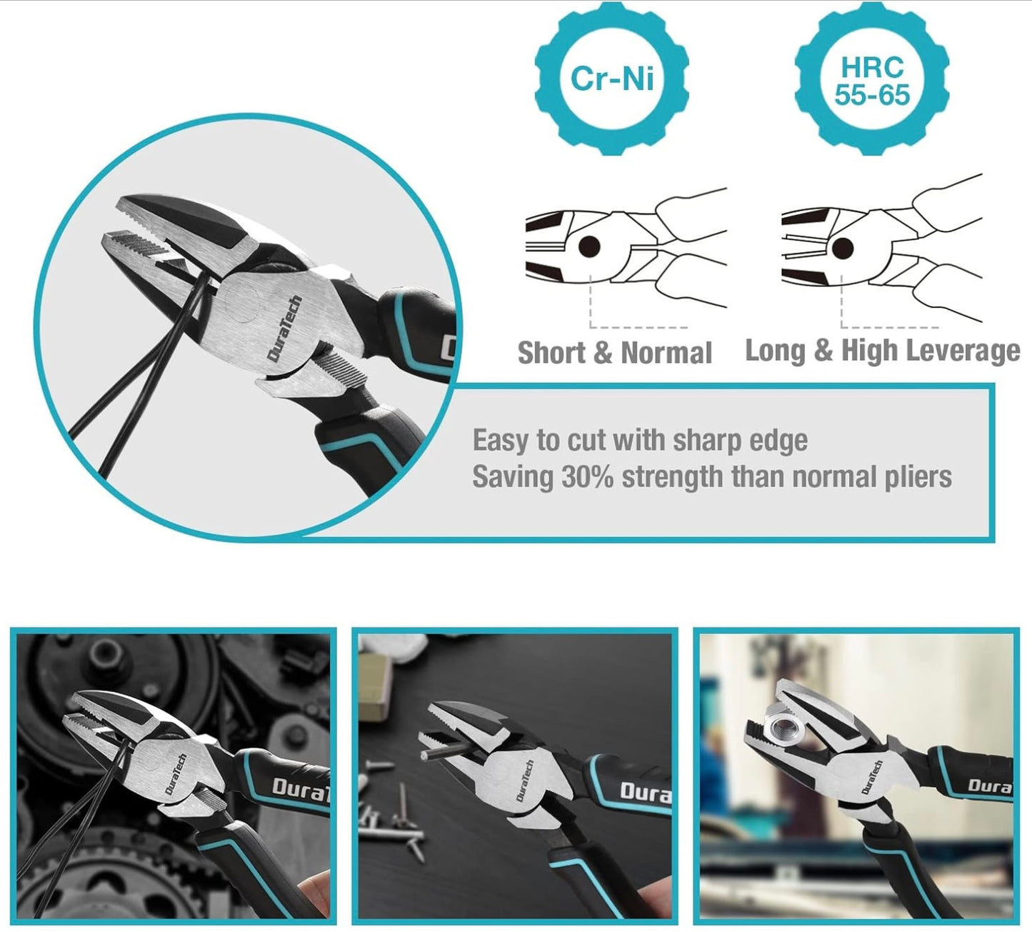 DURATECH 7PC Pliers Set w/ Rolling Pouch, 8”/10” Groove Joint Pliers, 6”/8” Long Needle Nose, 8" Linesman, 6" Slip Joint, 6" Diagonal