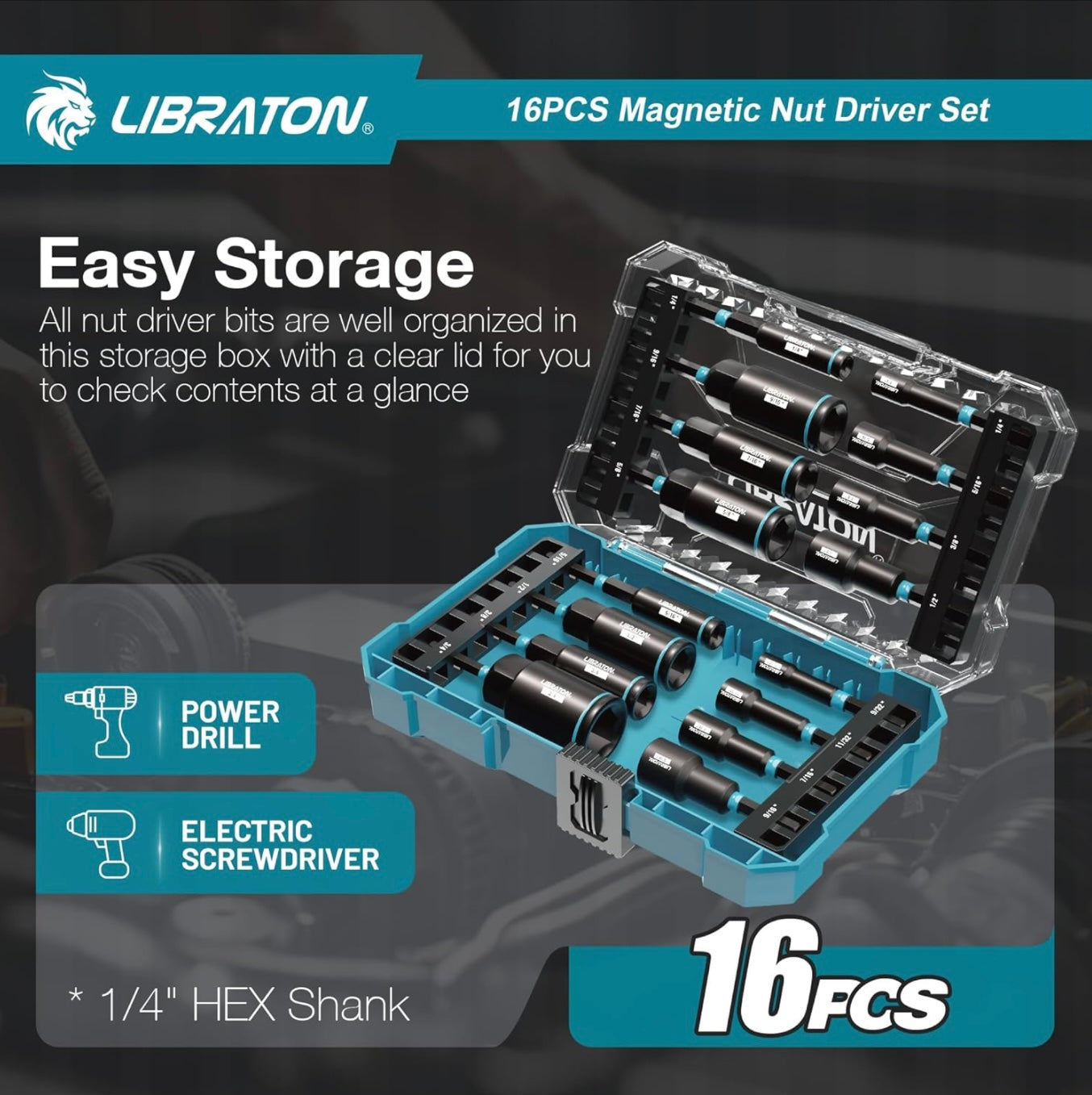 LIBRATON 16PC Magnetic Nut Driver Set - SAE