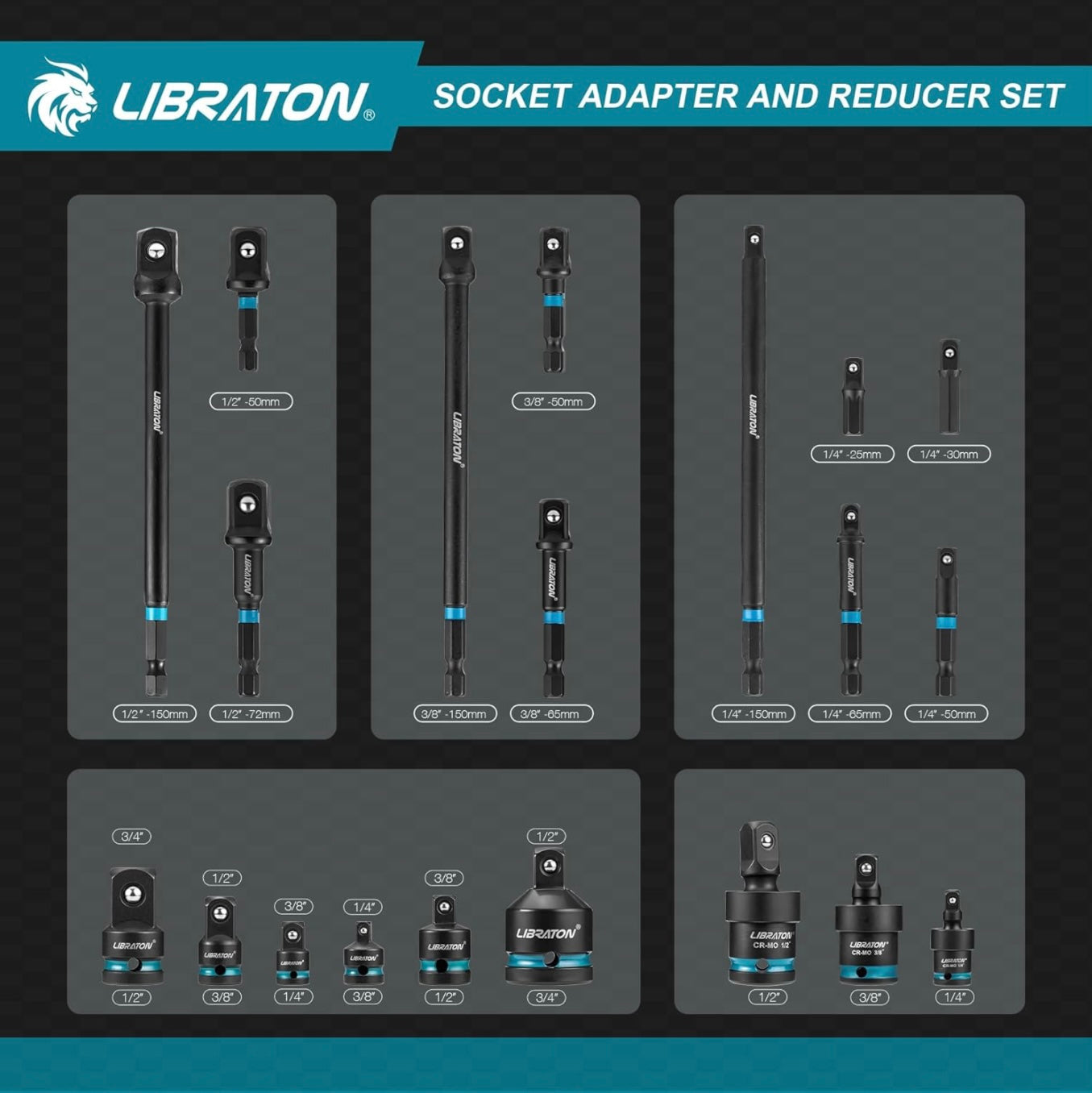 LIBRATON 20PCS Impact Socket Adapter and Reducer Set
