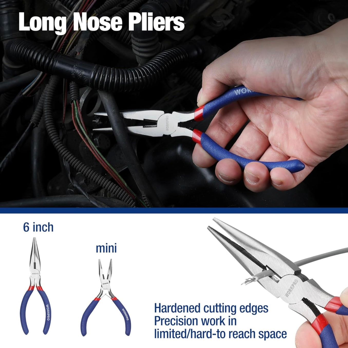 WORKPRO 7Pc Pliers Set w/ Groove Joint, Long Nose, Slip Joint, Linesman, and Diagonal Pliers
