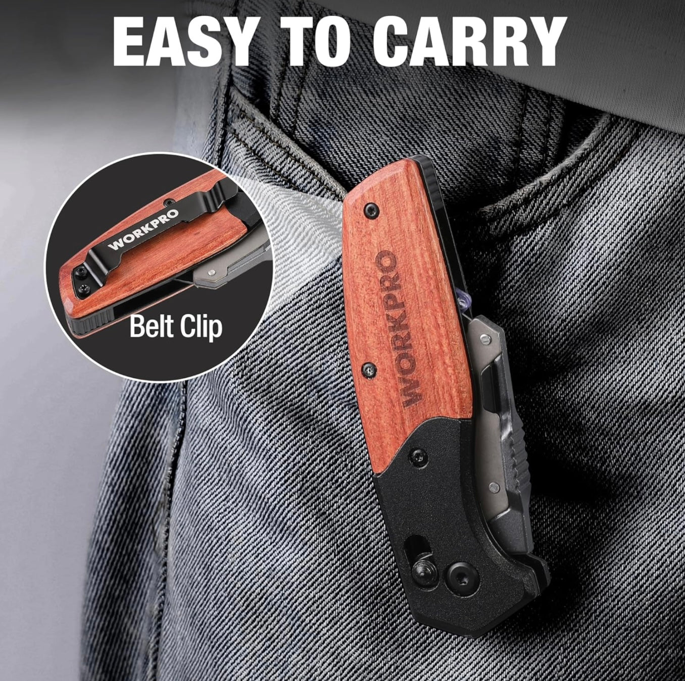 WORKPRO Folding Utility Knife w/ Wood Handle + Axis Lock