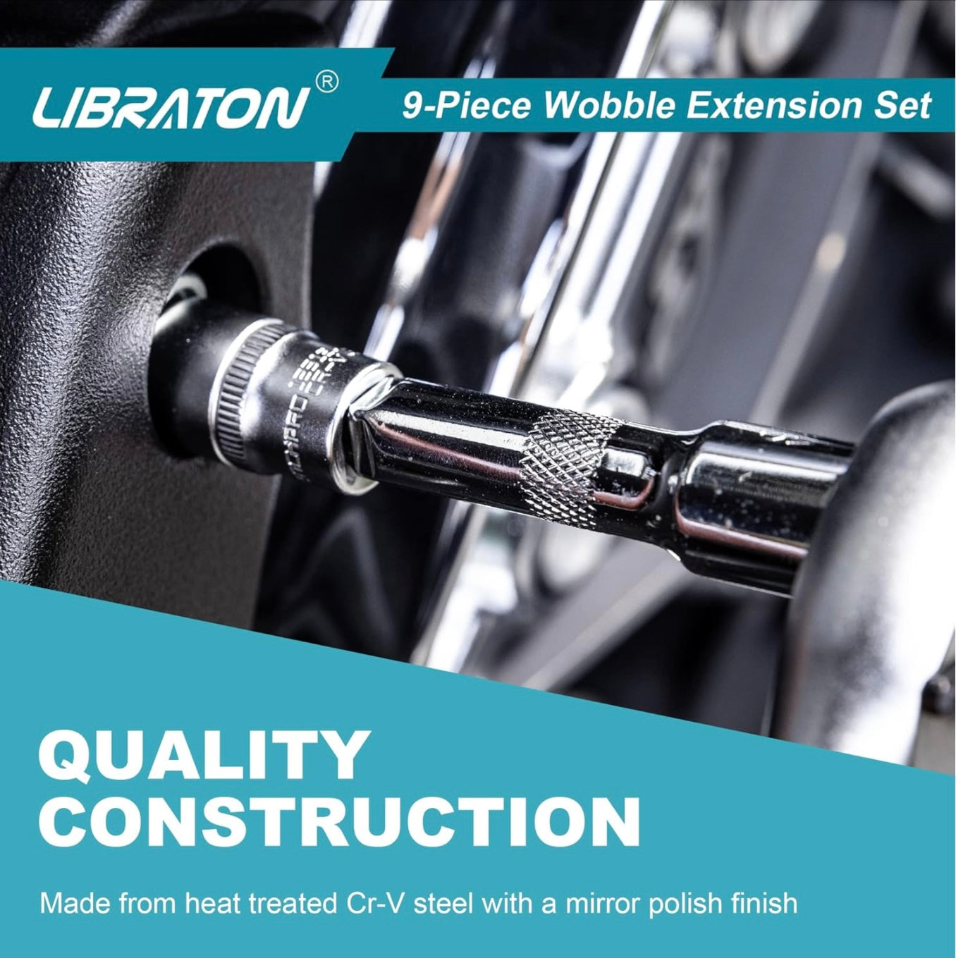 LIBRATON 9PC Wobble Extension Set w/ EVA Storage Tray - 1/4'', 3/8'', 1/2''