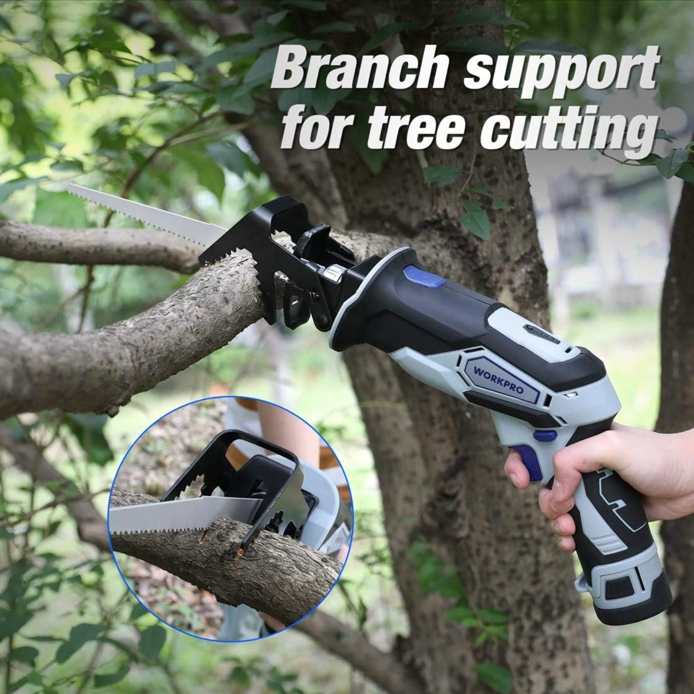 WORKPRO 12V Cordless Reciprocating Saw W/ Clamping Jaw + Charger & 3 Blades