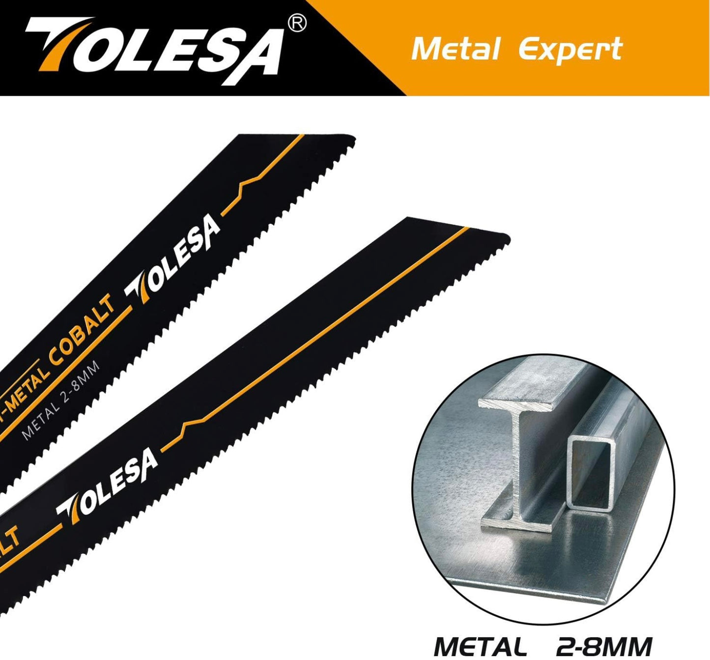 TOLESA 5PC 6”/9” Metal 2-8mm 14TPI Bi-Metal Cobalt Reciprocating Saw Blades