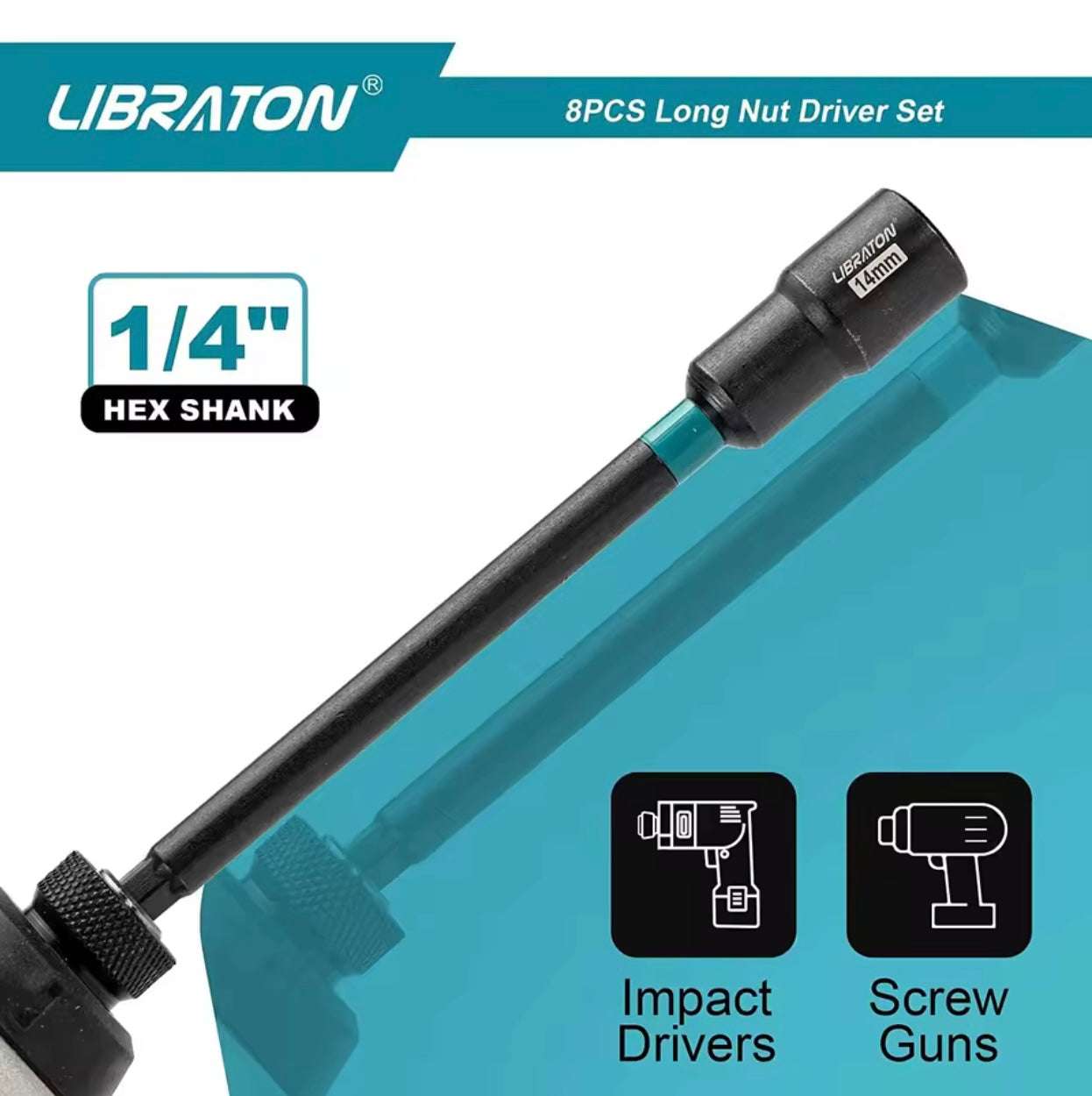 LIBRATON 8PC Long Magnetic Nut Driver Set - Metric