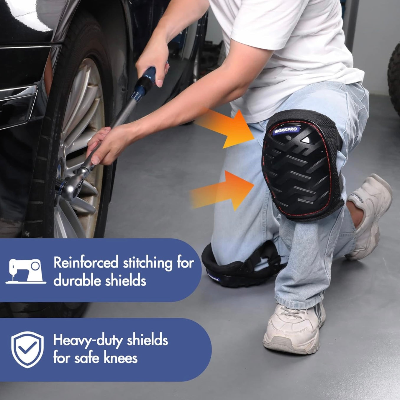 WORKPRO Safety Knee Pads w/ Ergonomic Gel Cushion and Foam Padding, Adjustable Buckle Straps, Durable Buttons