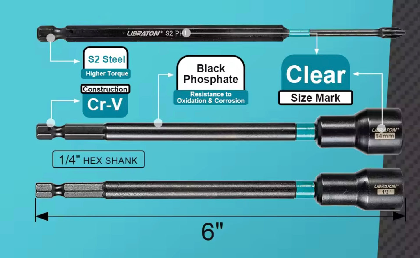 LIBRATON 8PC Long Magnetic Nut Driver Set - SAE