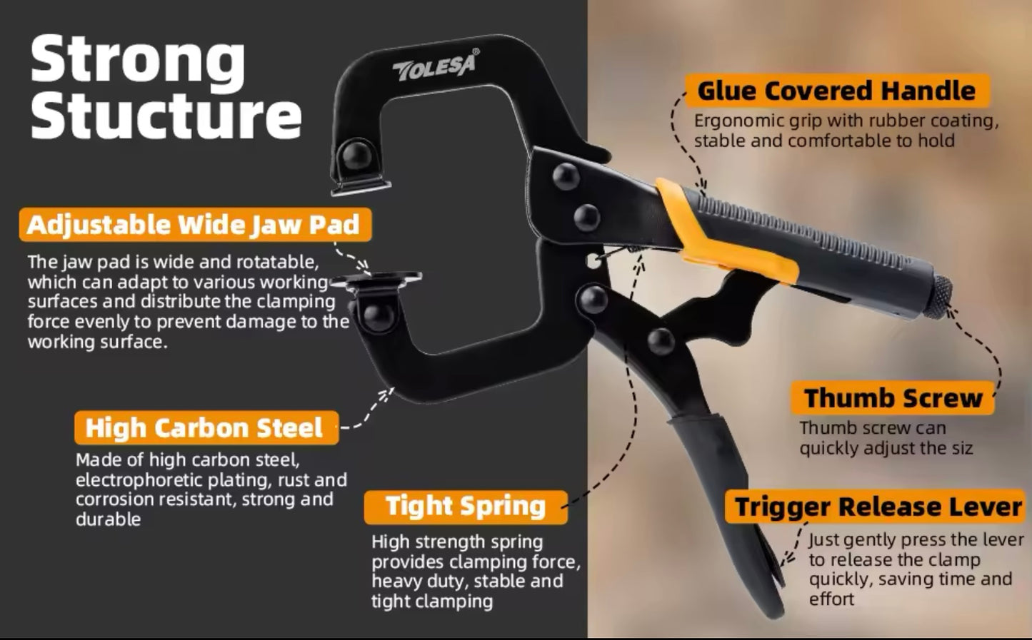 TOLESA 1/3PC 6.75” Heavy-Duty C Clamp