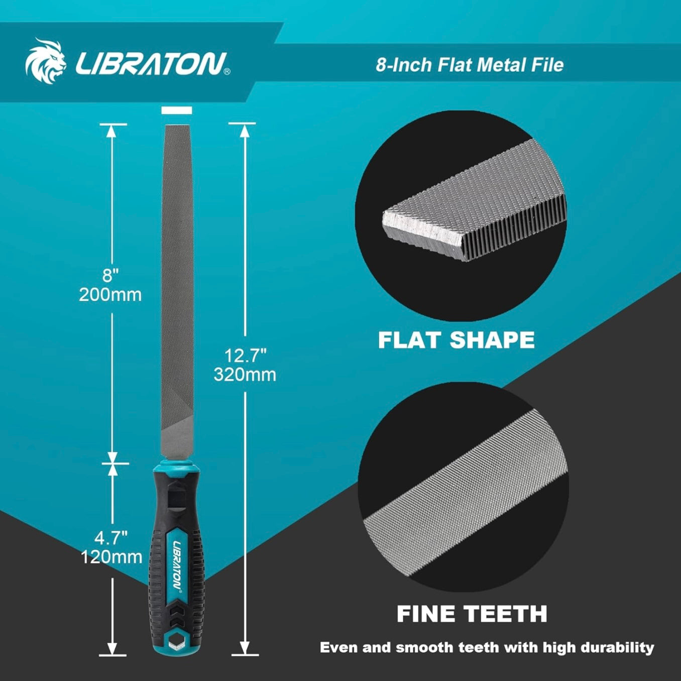 LIBRATON 8” Flat Metal File w/ Ergonomic Handle