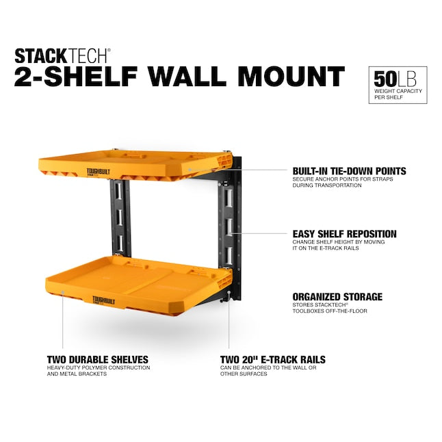TOUGHBUILT STACKTECH Plastic/Metal Shelf (2) StackTech shelves, (2) E-track sections