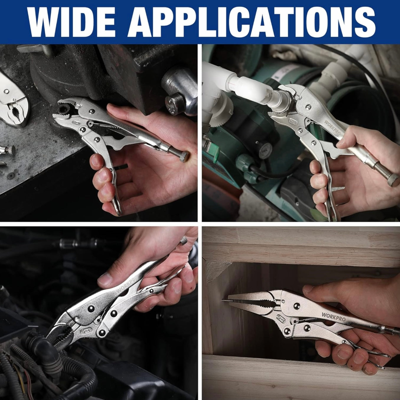WORKPRO 5-Piece Locking Pliers Set, 5/7/10 inch Curved Jaw Pliers, 6.5/9 inch Long Nose Pliers
