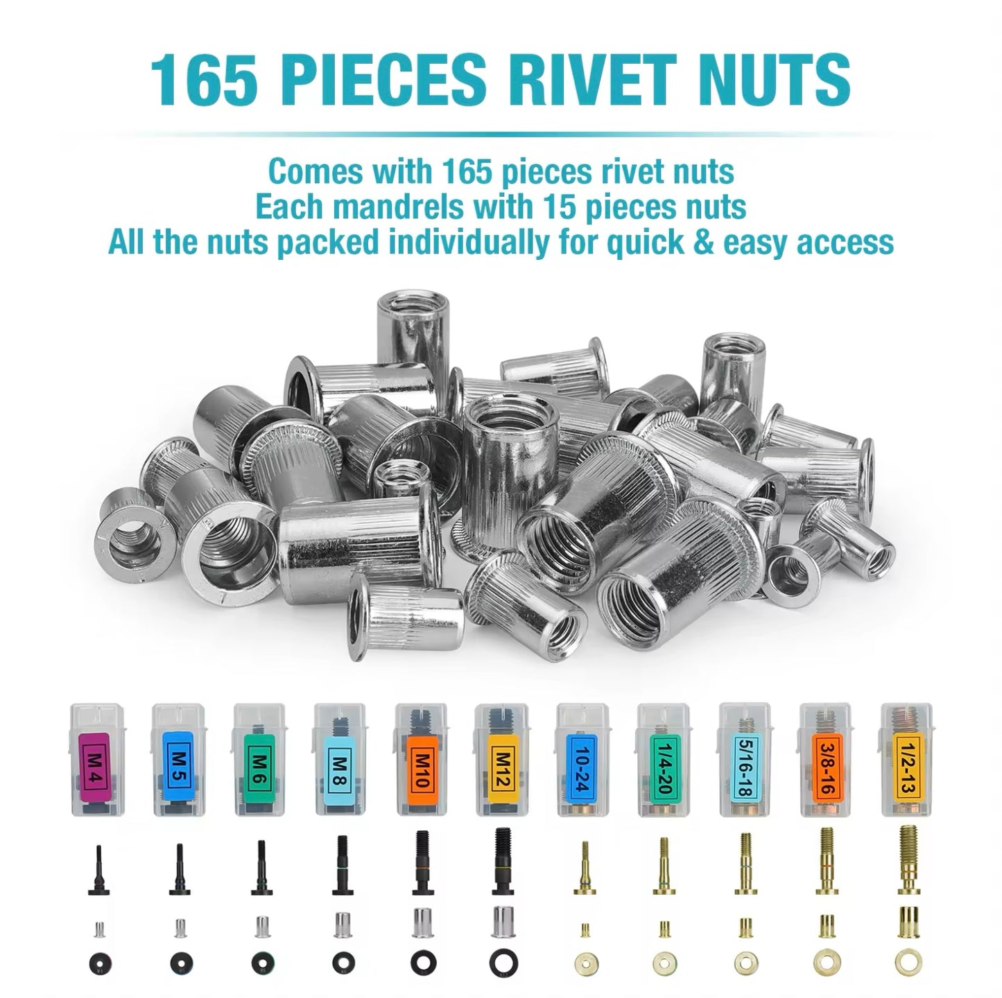 DURATECH 16” Hand Rivet Nut Tool w/ 165 Rivet Nuts