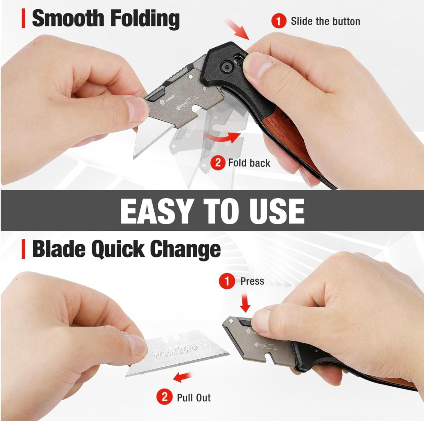 WORKPRO Folding Utility Knife w/ Wood Handle + Axis Lock