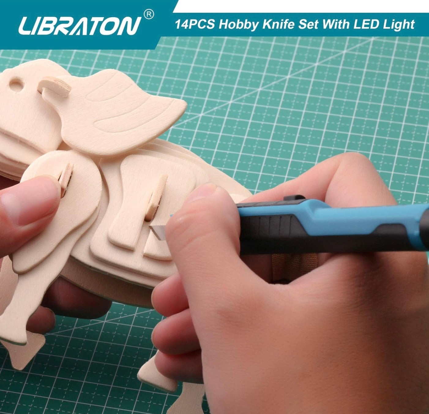 LIBRATON 14PC Hobby Knife w/ LED Light, Refill Blades