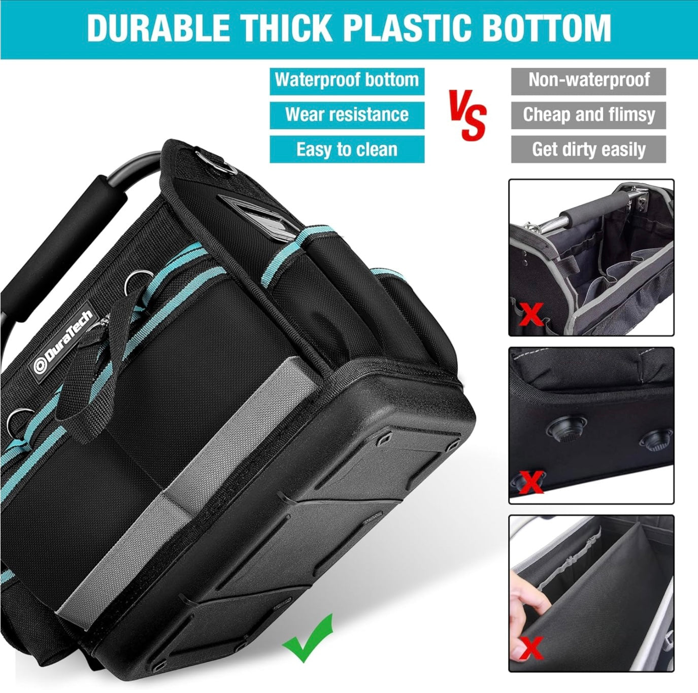 DURATECH 12” Multi-Pocket Open Top Tool Tote w/ Waterproof Hard Bottom, Rotating Handle