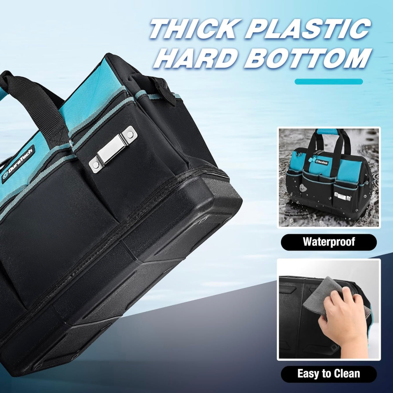 DURATECH 16” Heavy Duty Tool Bag w/ 18 Pockets, Waterproof Hard Bottom