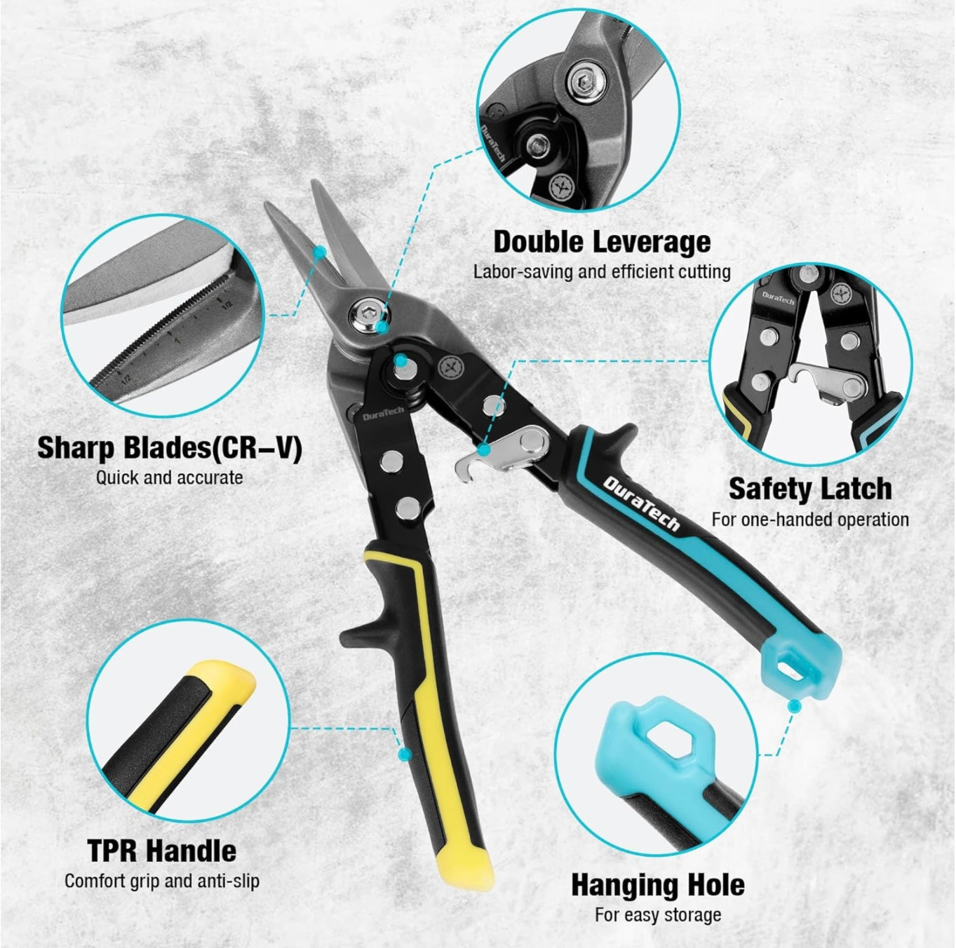 DURATECH 10 Inch Straight Cut Aviation Snips w/ Visible Cutting Length