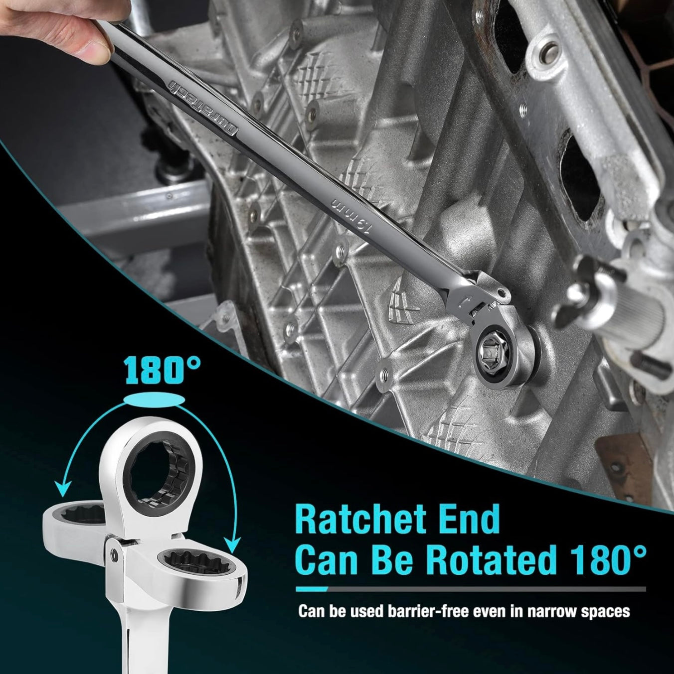 DURATECH 27PC Extra Long Flex Head Double Box End Ratcheting Wrench Set w/ Replacement Heads, Adapers