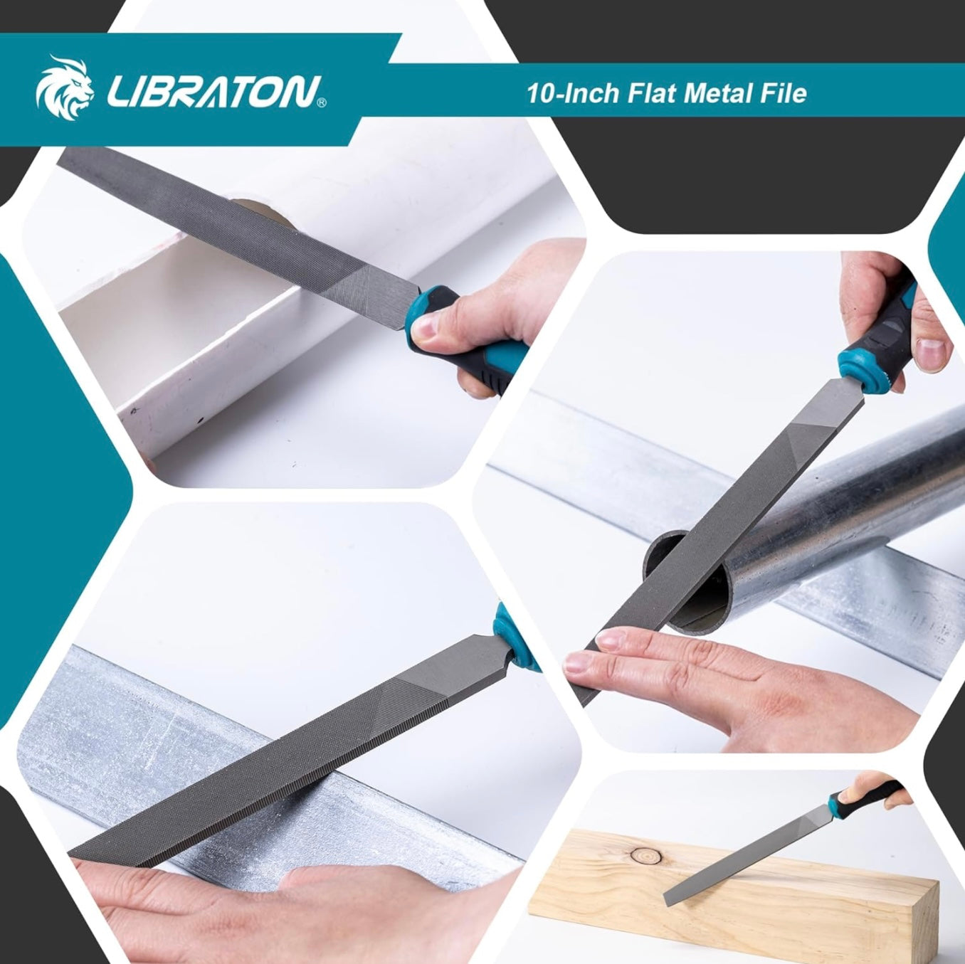 LIBRATON 10” Flat Metal File w/ Ergonomic Handle