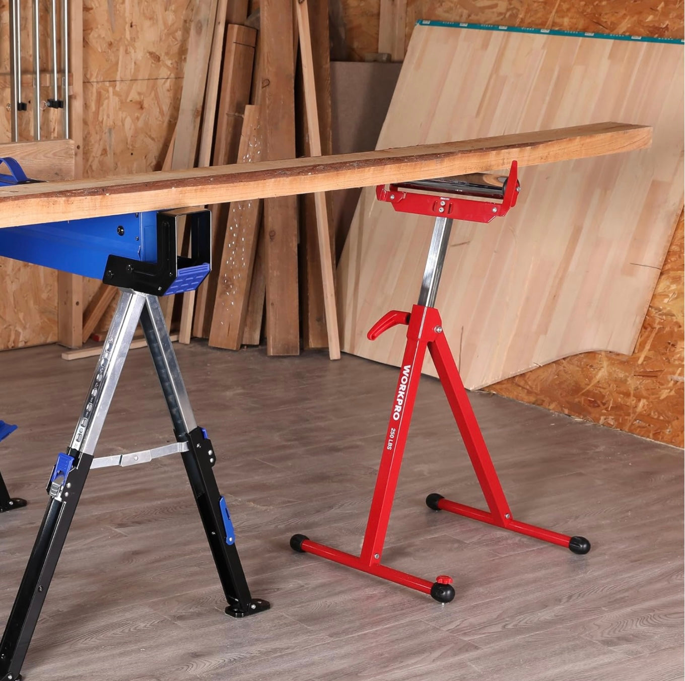 WORKPRO Height Adjustable Folding Roller Stand, Heavy Duty 250 LB Load Capacity, Outfeed Woodworking