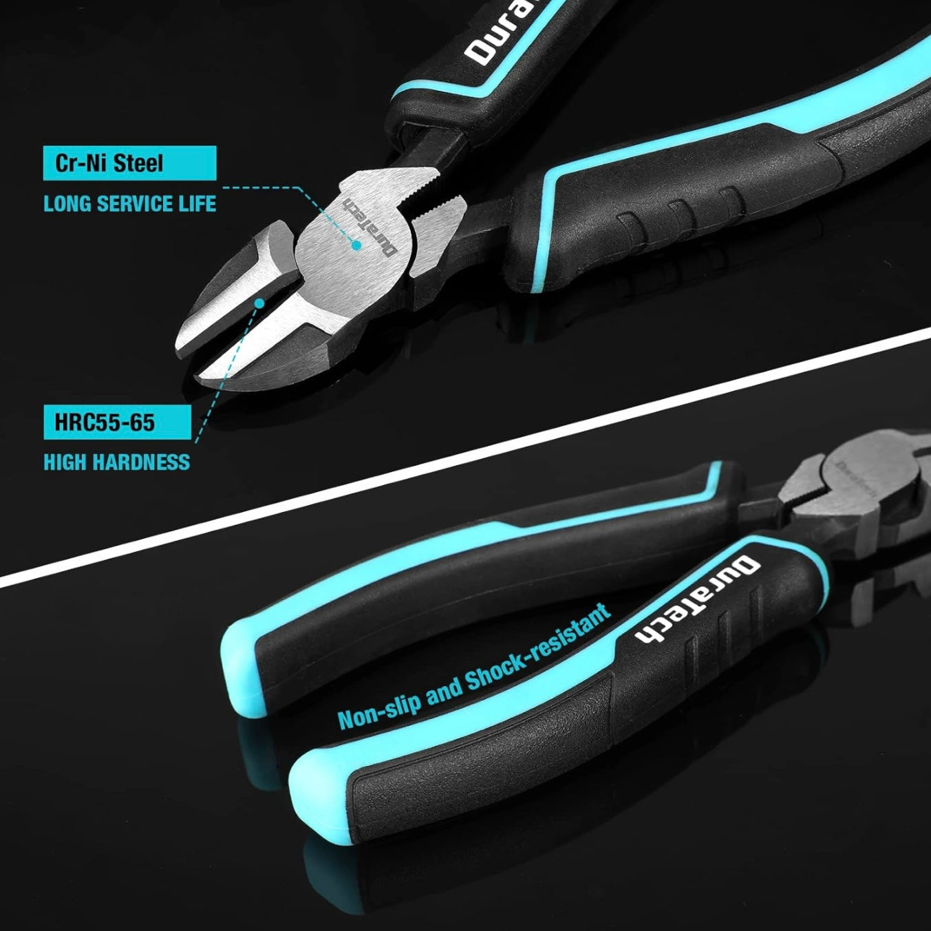 DURATECH 5PC Pliers Set, 6" Long Nose, 6” Slip Joint, 6” Diagonal Cutting, 8" Linesman, 8” Groove Joint Pliers w/ Oxford Rolling Pouch