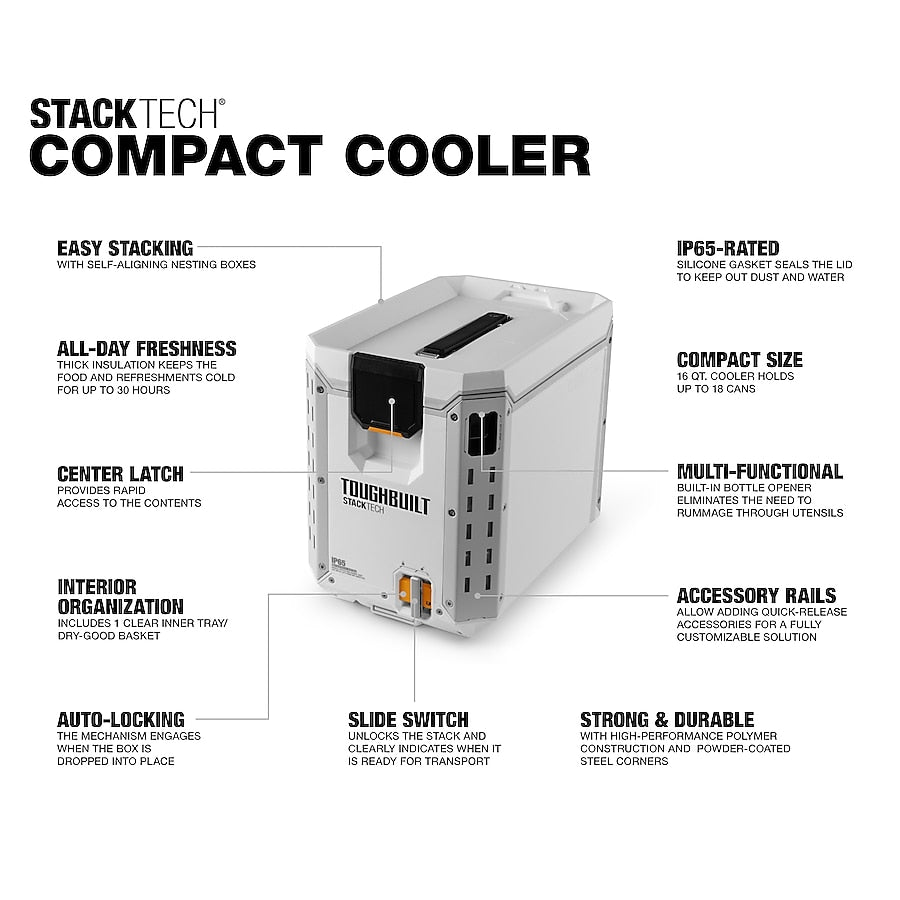 TOUGHBUILT STACKTECH Compact White 16-Quart Insulated Chest Cooler