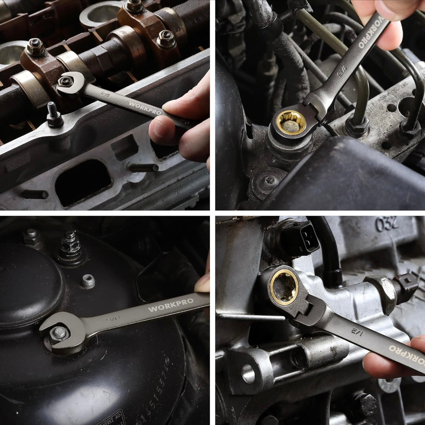 WORKPRO 8-piece Flex-Head Ratcheting Combination Wrench Set w/ Organizer Bag, SAE 5/16-3/4 in