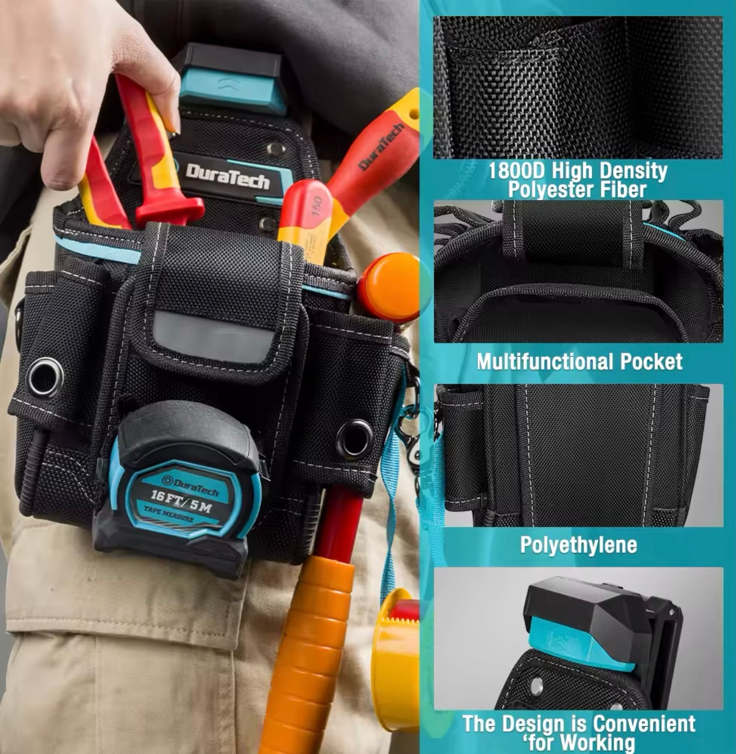DURATECH Small Quick-Release Electricians Tool Pouch