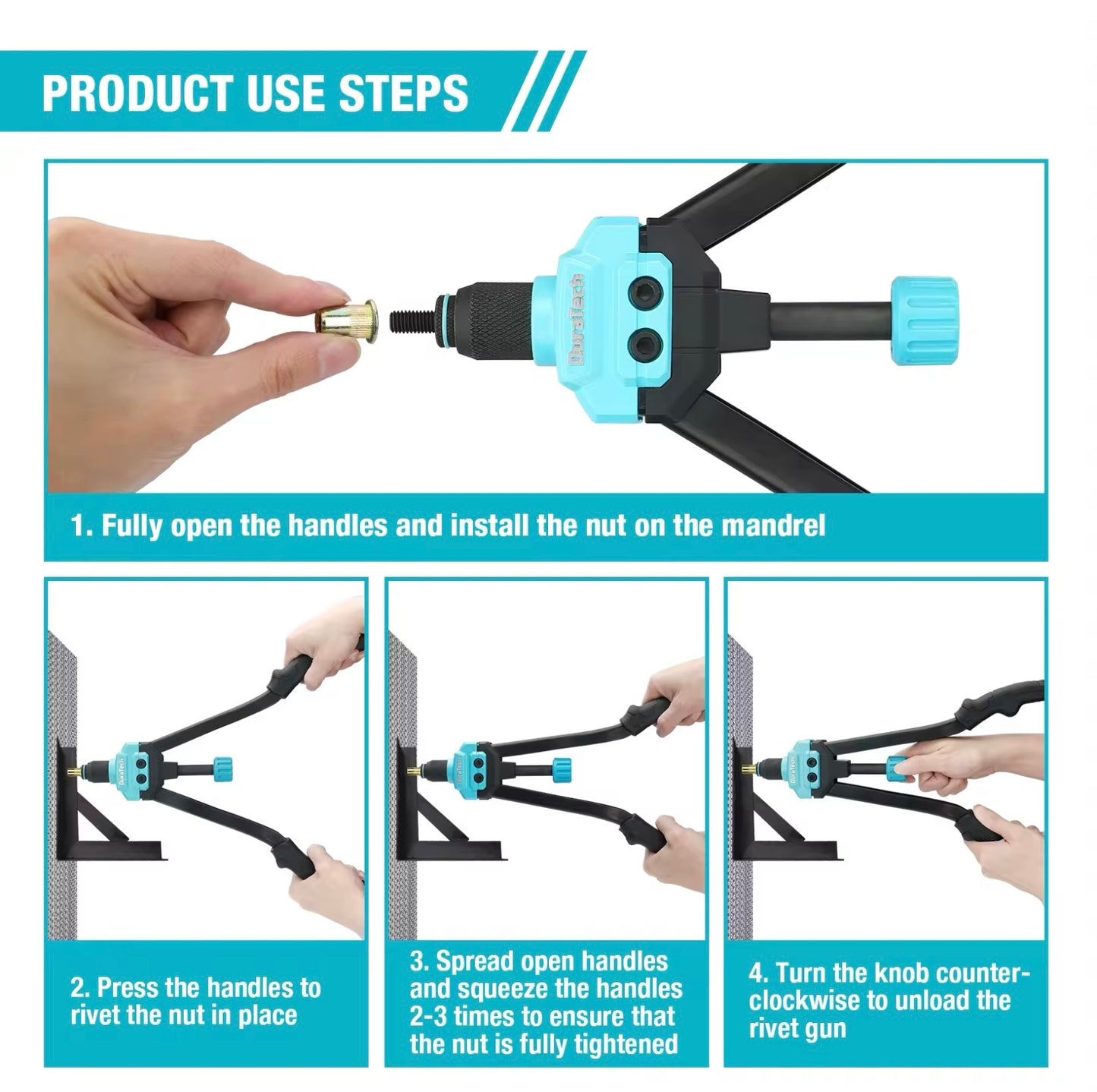 DURATECH 16” Hand Rivet Nut Tool w/ 165 Rivet Nuts