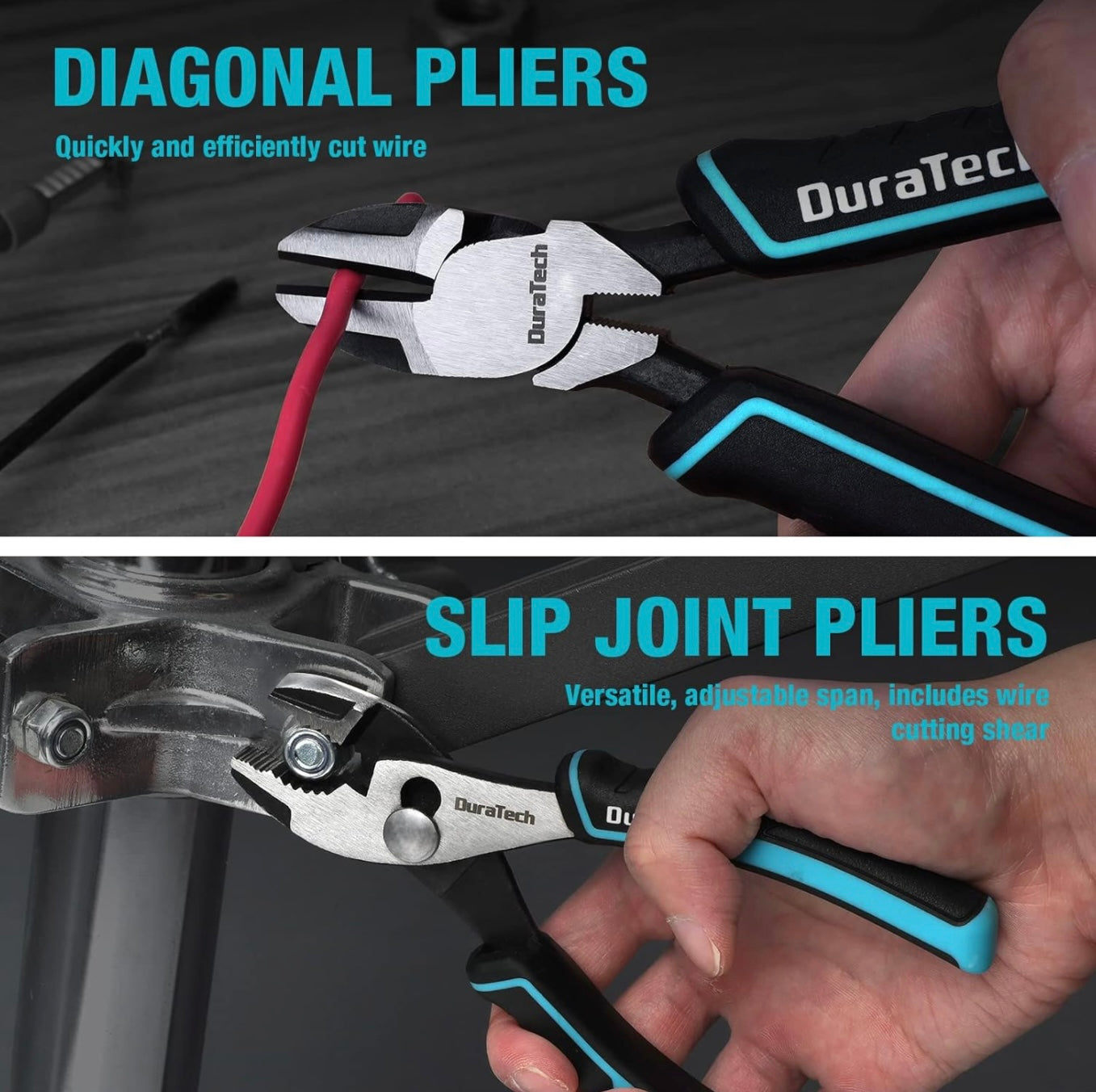 DURATECH 7PC Pliers Set w/ Rolling Pouch, 8”/10” Groove Joint Pliers, 6”/8” Long Needle Nose, 8" Linesman, 6" Slip Joint, 6" Diagonal