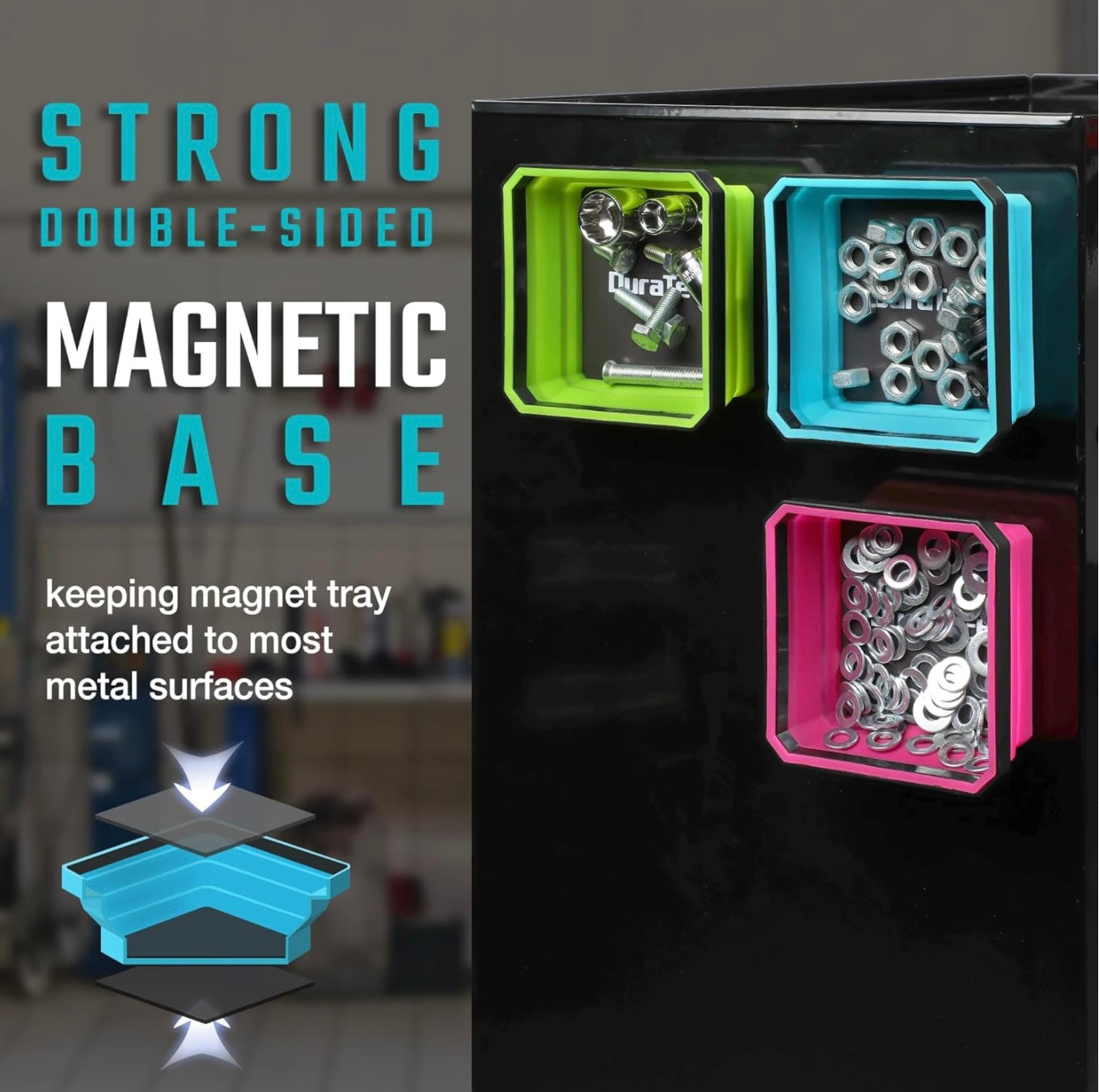 DURATECH 3PK Magnetic Silicone Foldable Parts Tray Set w/ Double-Sided Magnetic Base