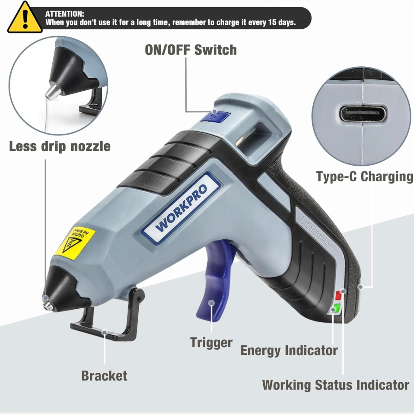 WORKPRO 3.6V Cordless Hot Glue Gun W/ 20 Glue Sticks