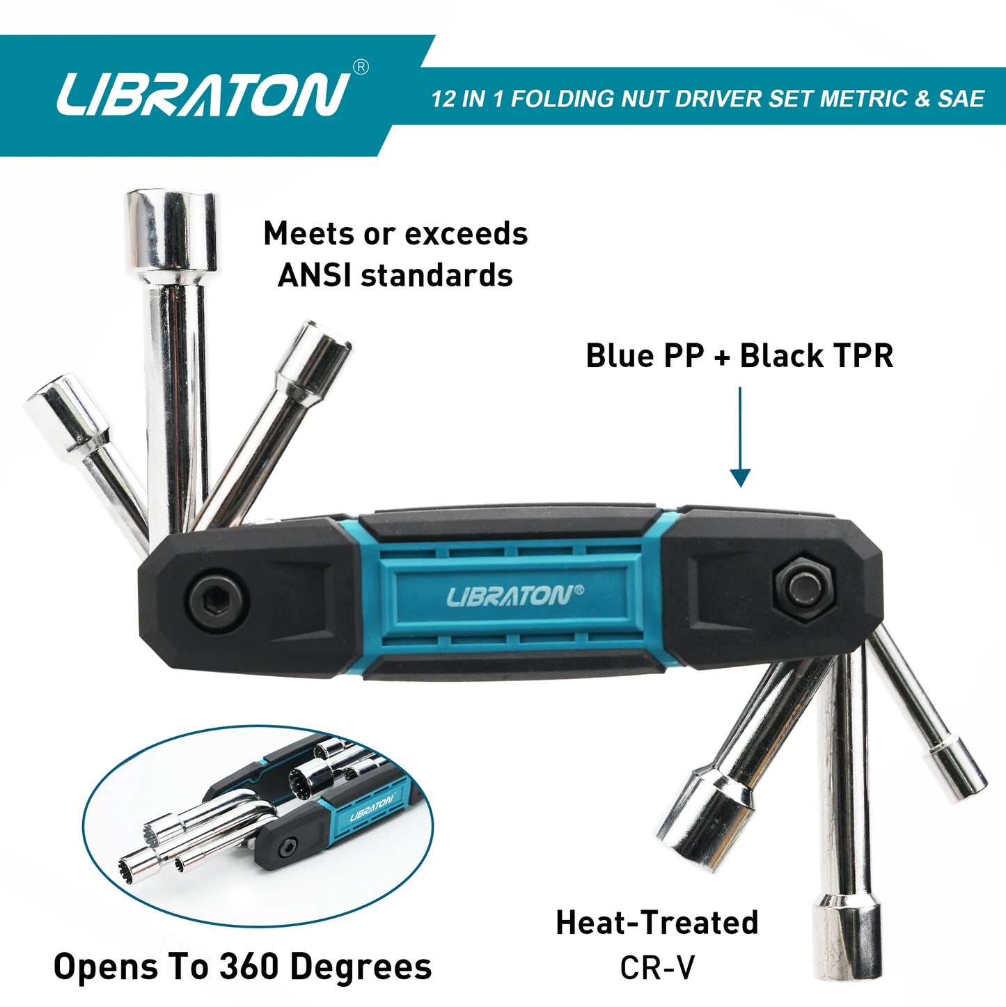 LIBRATON 12-IN-1 Folding Nut Driver Set - Metric & SAE