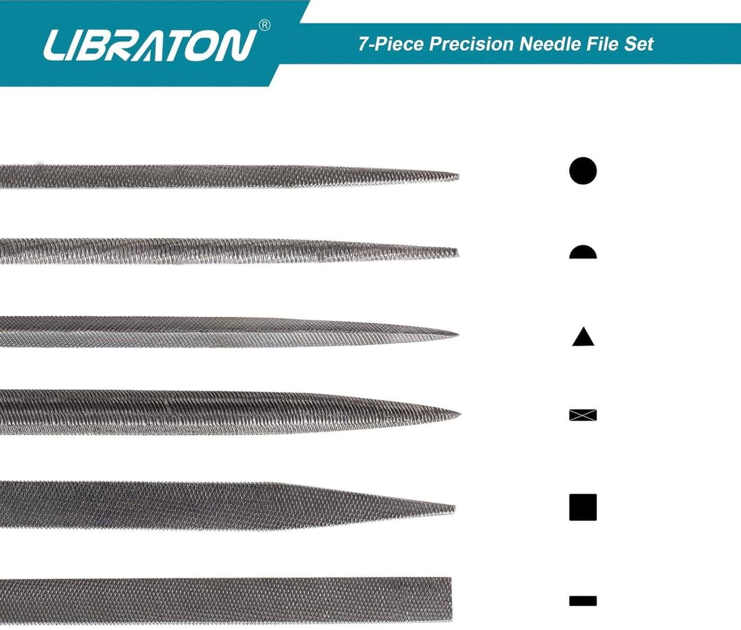 LIBRATON 7PC Interchangeable Needle File Set w/ Handle