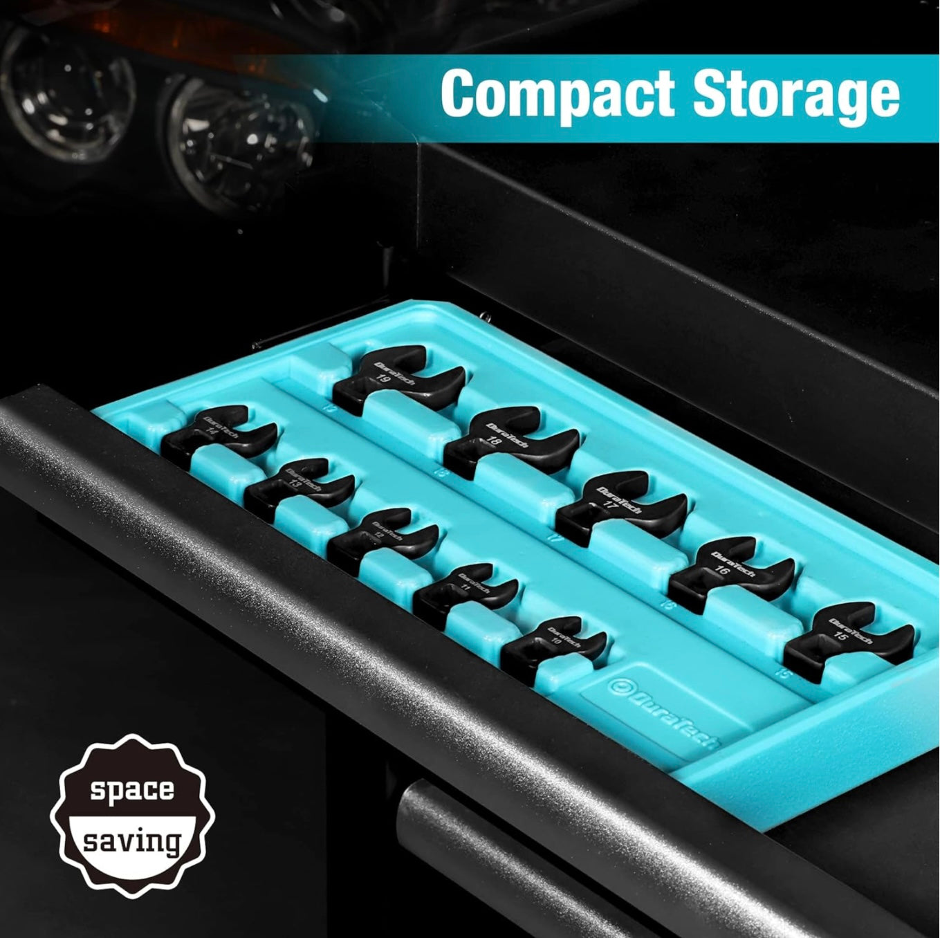 DURATECH 10PC Crows Foot Flare Nut Wrench Set 3/8" Drive, Metric 10-19mm w/ Storage Tray