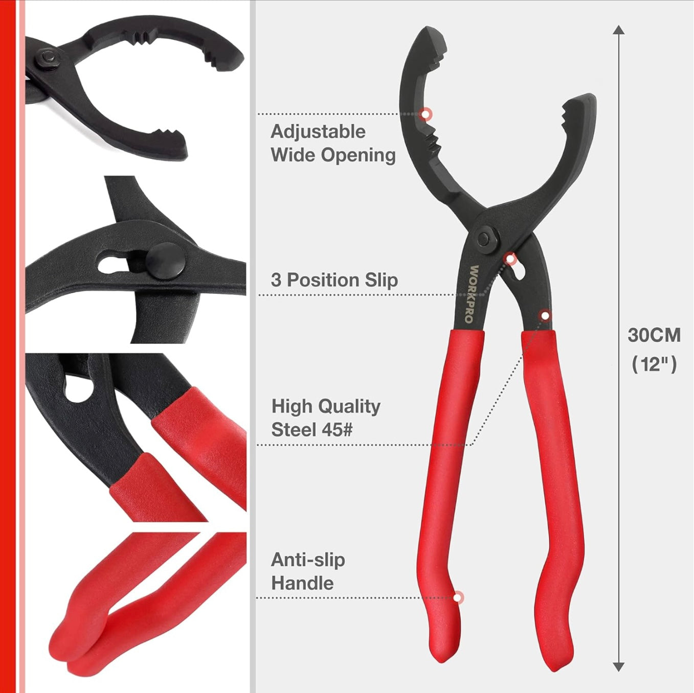 WORKPRO 12" Adjustable Oil Filter Pliers