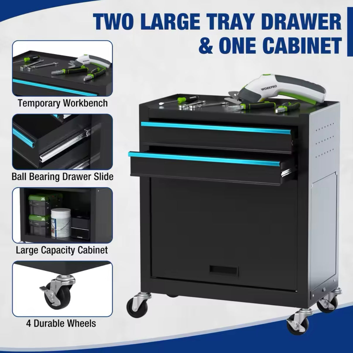 WORKPRO 5-Drawer 2-In-1 Rolling Removable Tool Chest & Cabinet