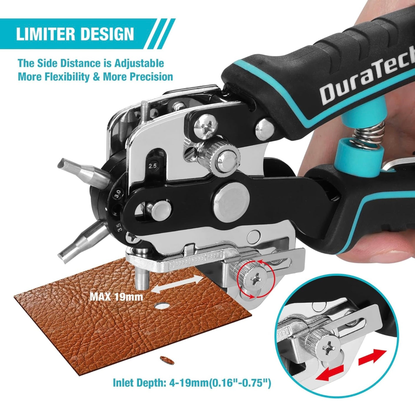 DURATECH Heavy-Duty Leather Hole Punch Pliers w/ 6 Solid Needles
