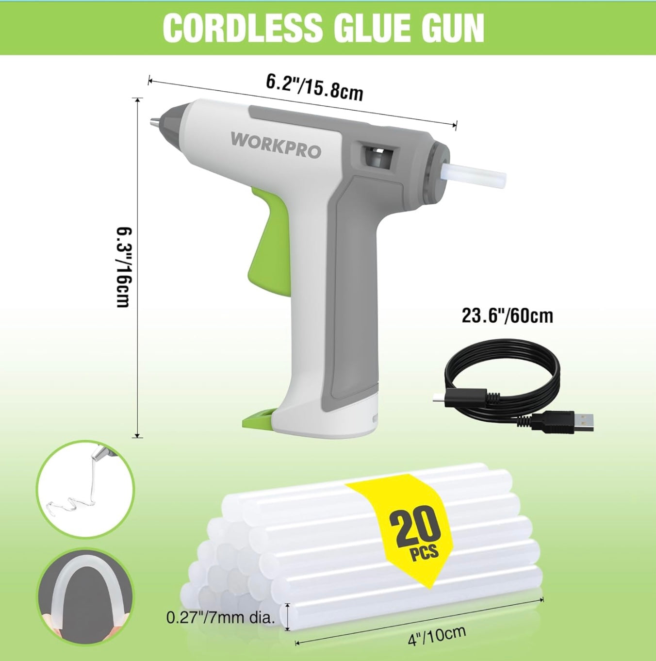 WORKPRO 3.6V Cordless Hot Glue Gun