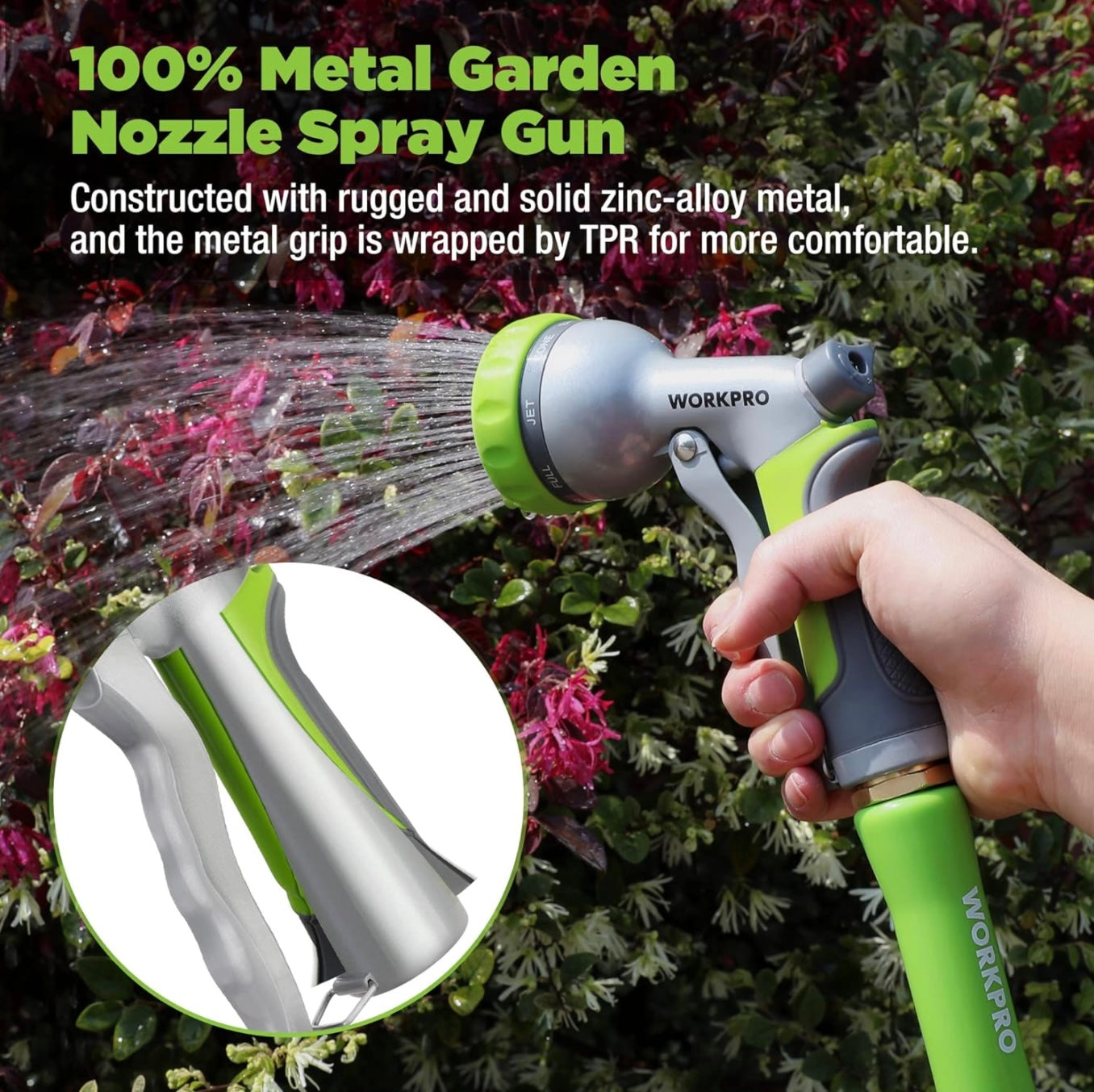 WORKPRO Heavy-Duty Garden Hose Nozzle w/ 8 Adjustable Spray Patterns