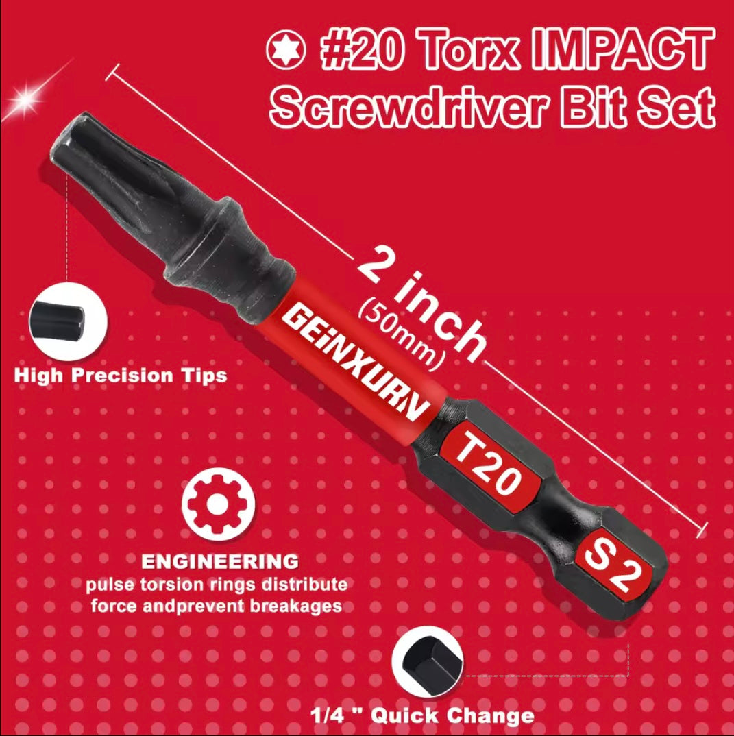 GEINXURN 21PC 2” Torx Impact Driver Bit Set w/ 3” Bit Holder Extension
